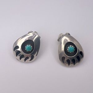 Turquoise Shadowbox Bear Paw Sterling Silver 925 Clip-on Earrings